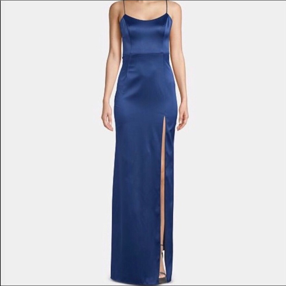 Xscape Satin Side Slit Navy Dress Size 12